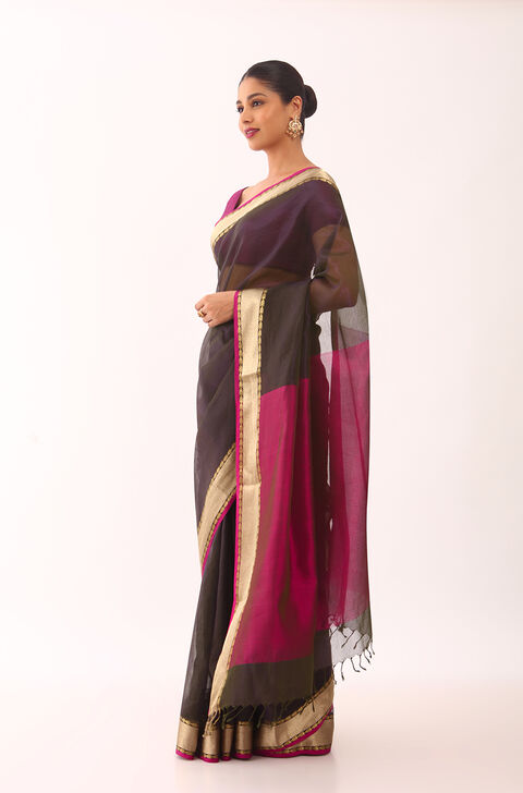 Purple Pure Cotton Tissue Maheswari Saree