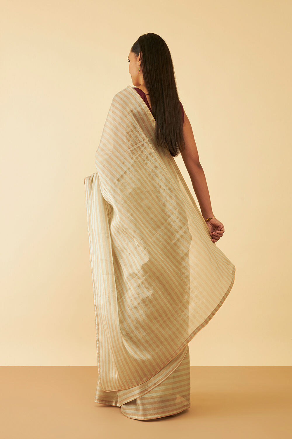 Beige Woven Tissue Viscose Saree image number null