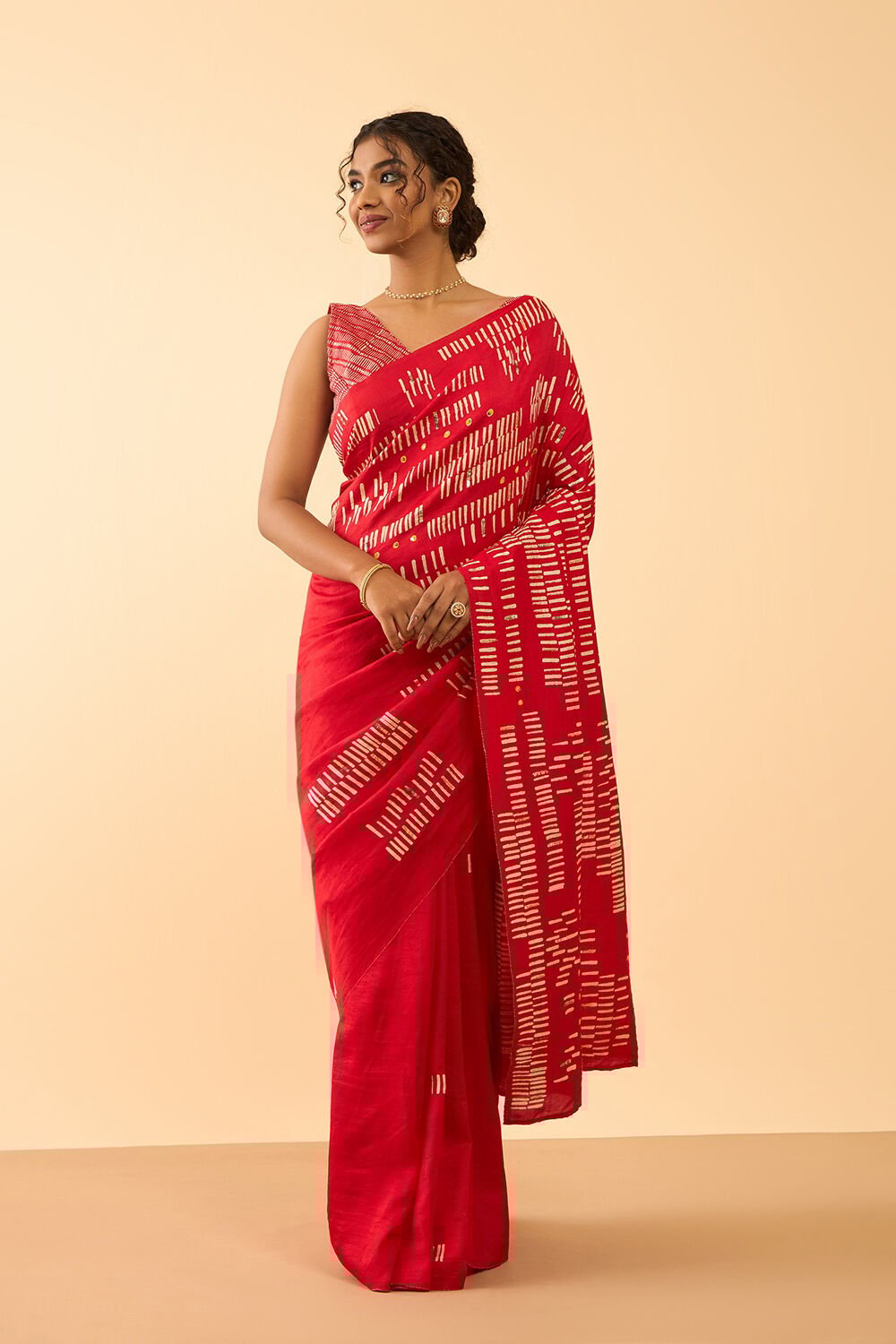 Red Pure Silk Hand Painted Saree image number null
