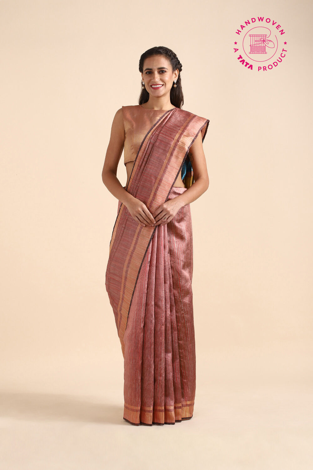 Light Pink Pure Tussar Silk Tie and Dye Saree image number null