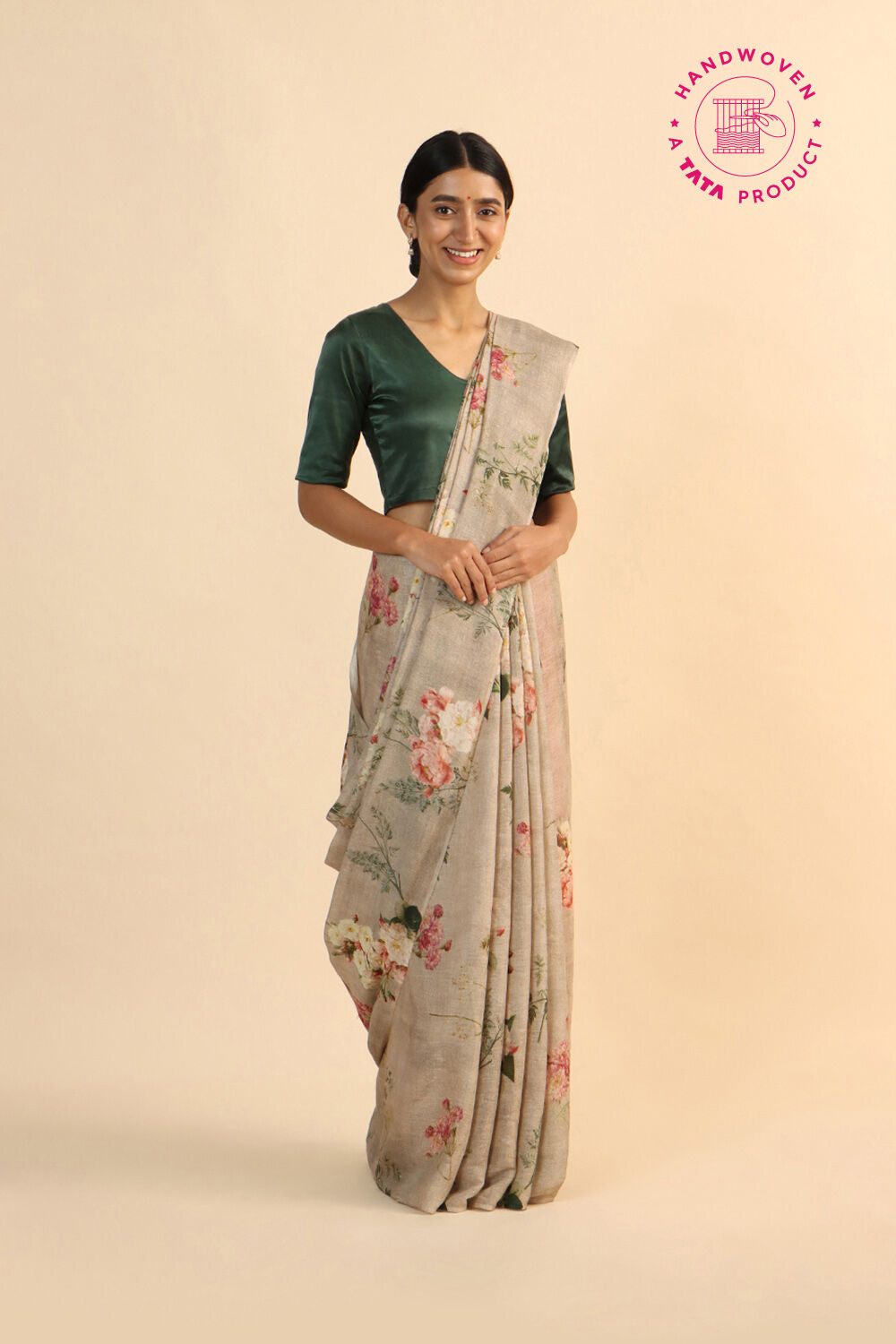 Grey Pure Linen Digital Printed Saree image number null