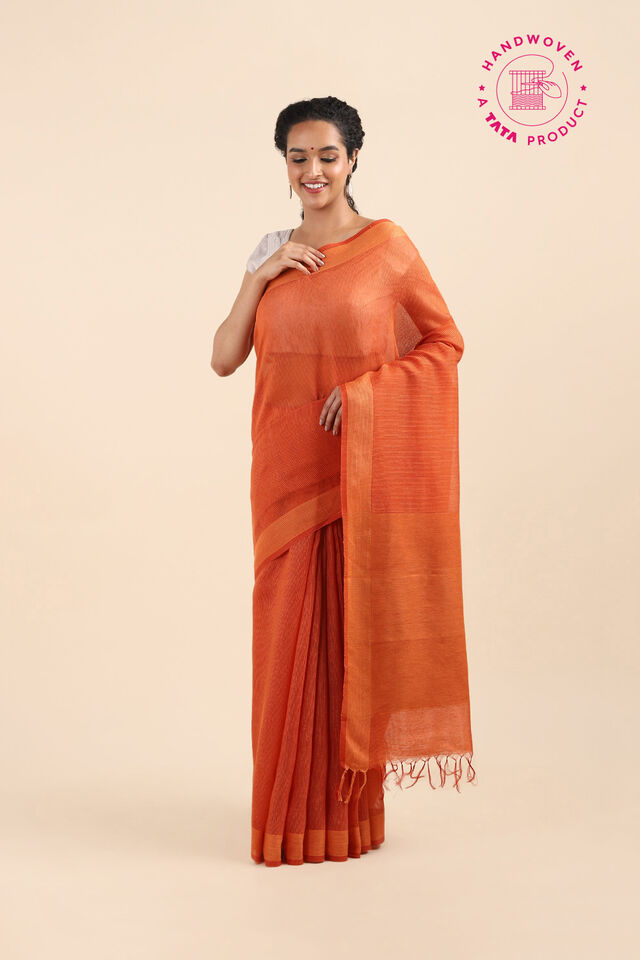 Orange Pure Silk Woven Saree