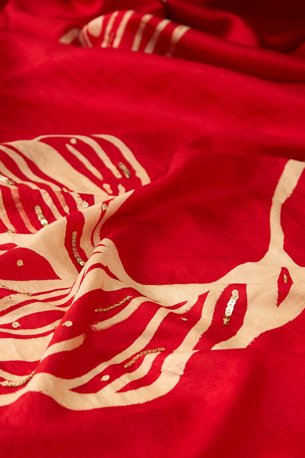 Red Pure Silk Hand Painted Saree image number null