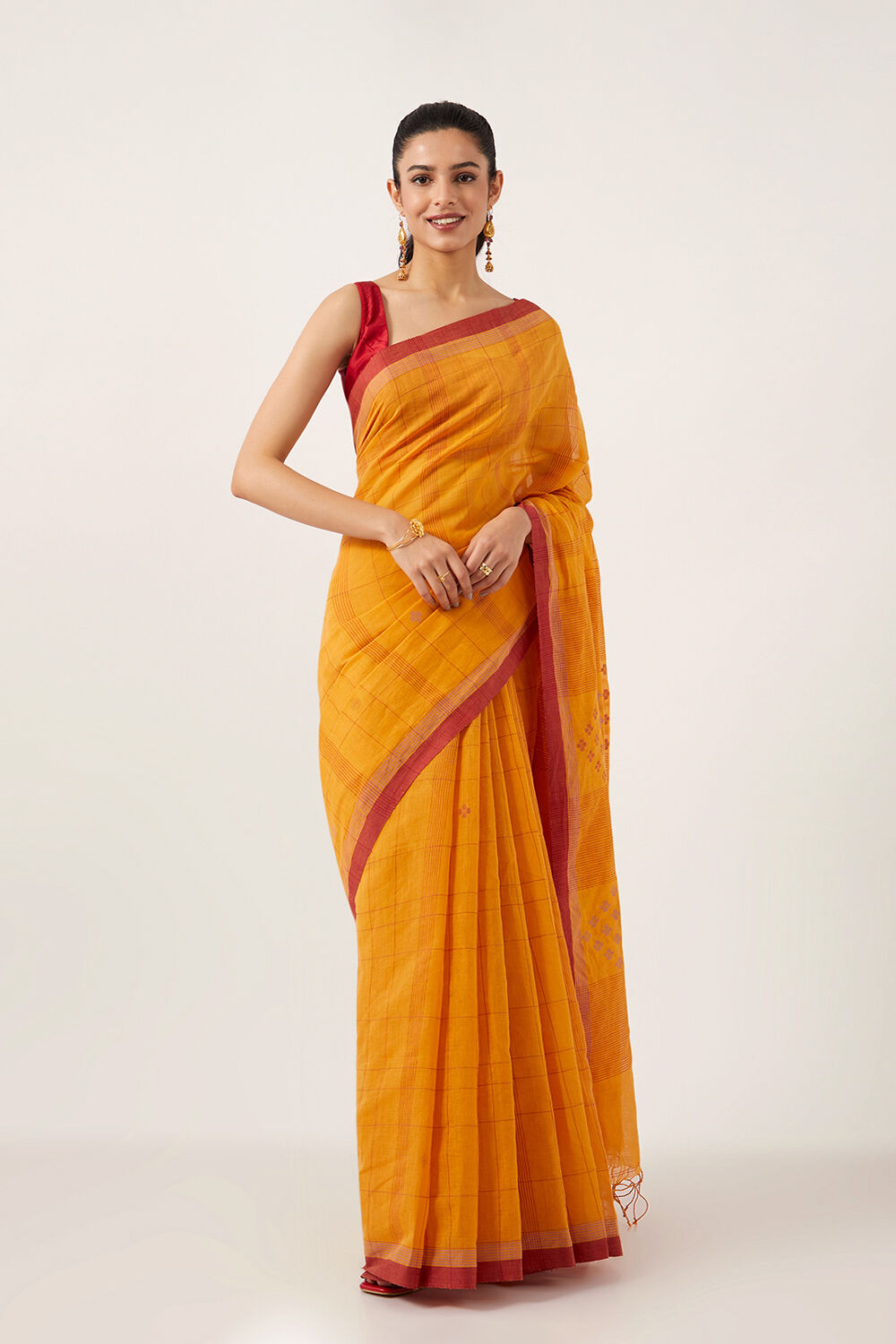 Yellow Pure Cotton Jamdani Saree image number null