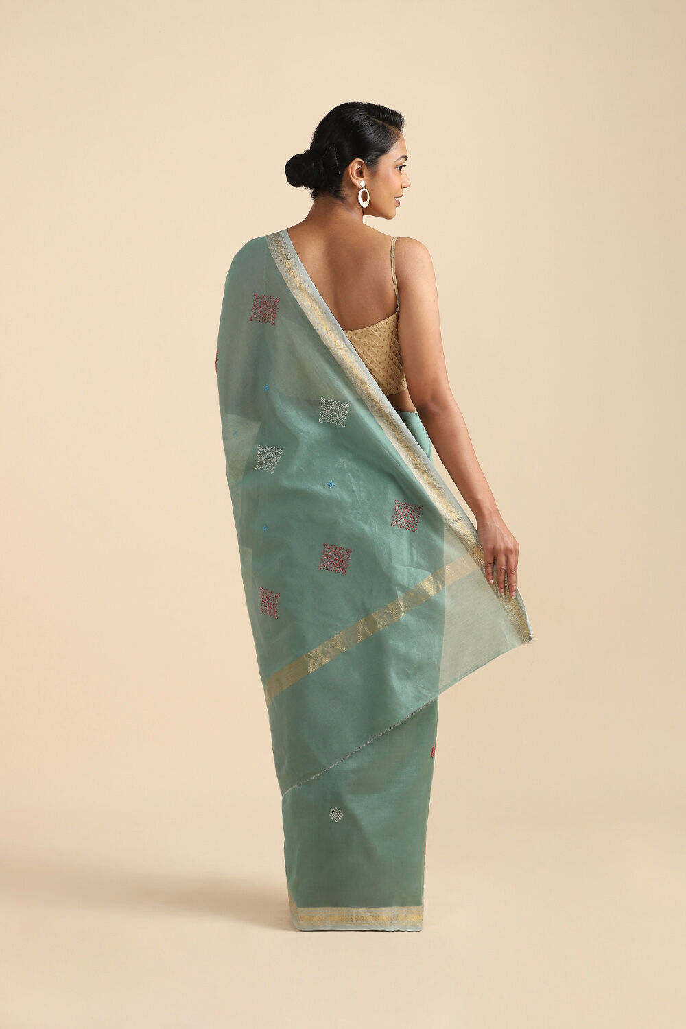 Light Green Pure Silk Cotton Embroidered Saree image number null