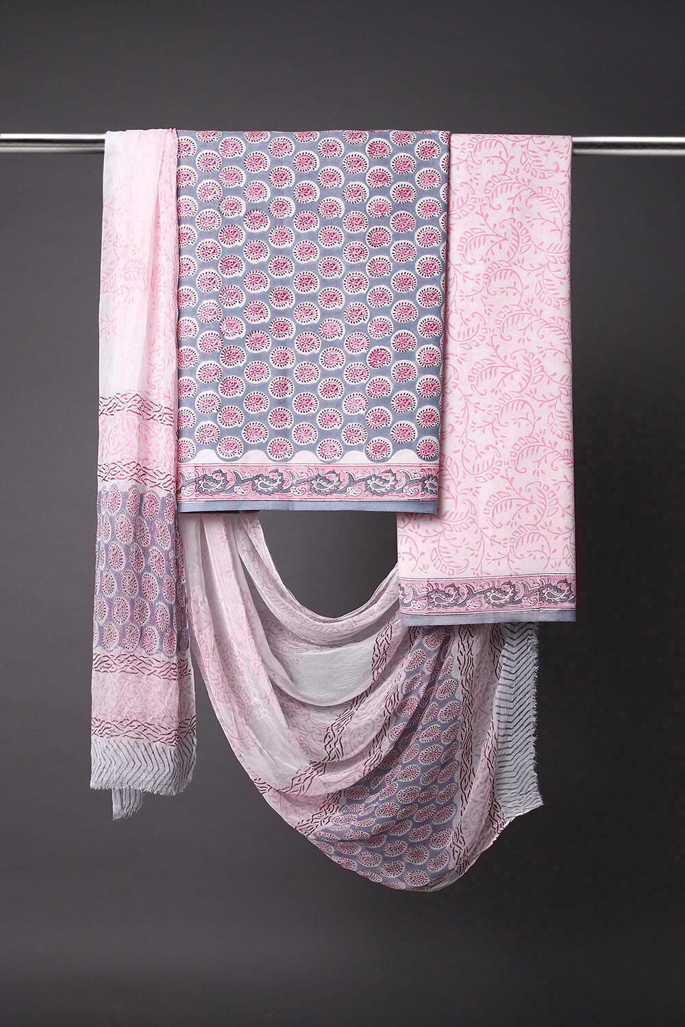 Light Pink Block Printed Cotton Suit image number null