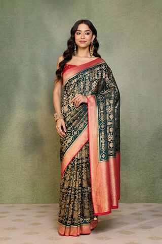 Green Woven Viscose Satin Saree thumbnail image number null