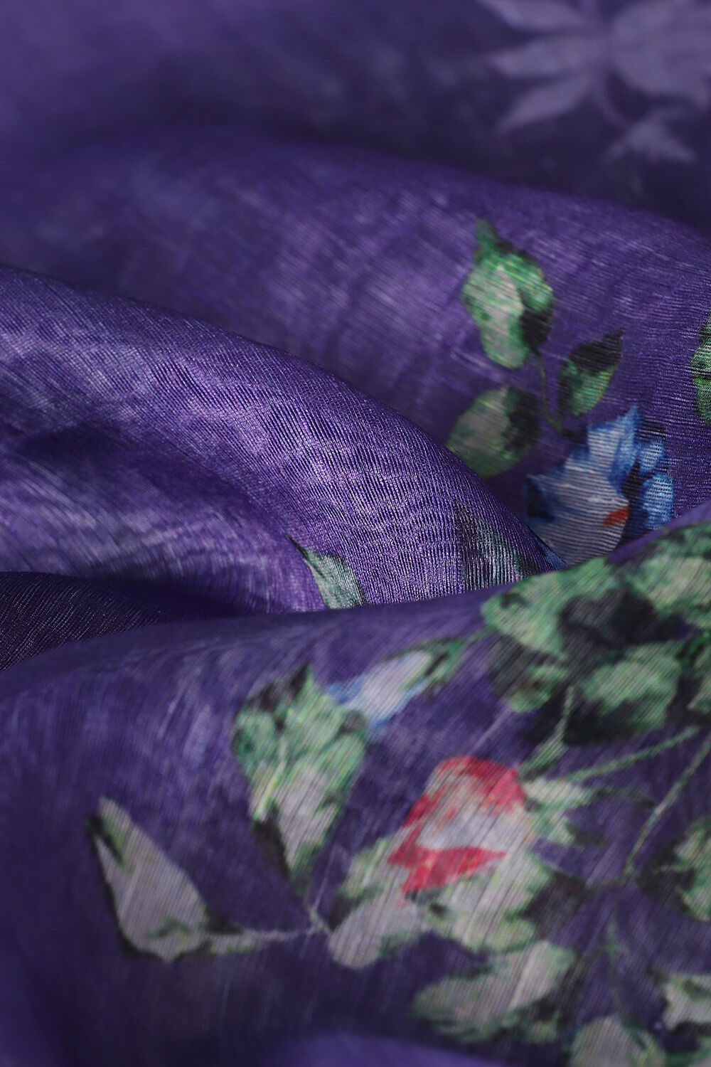 Purple Pure Silk Linen Digital Printed Saree image number null