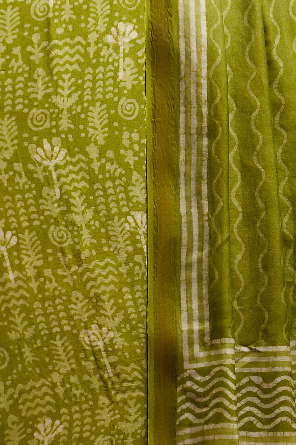 Light Green Block Printed Pure Silk Cotton Unstitched Suit Set image number null