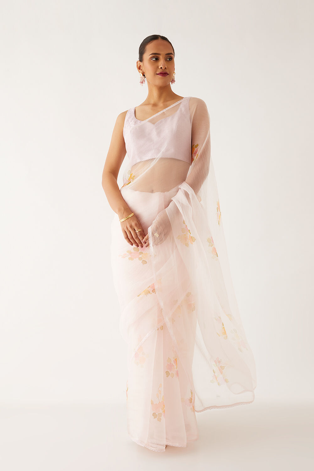 Light Pink Pure Organza Painted Saree image number null