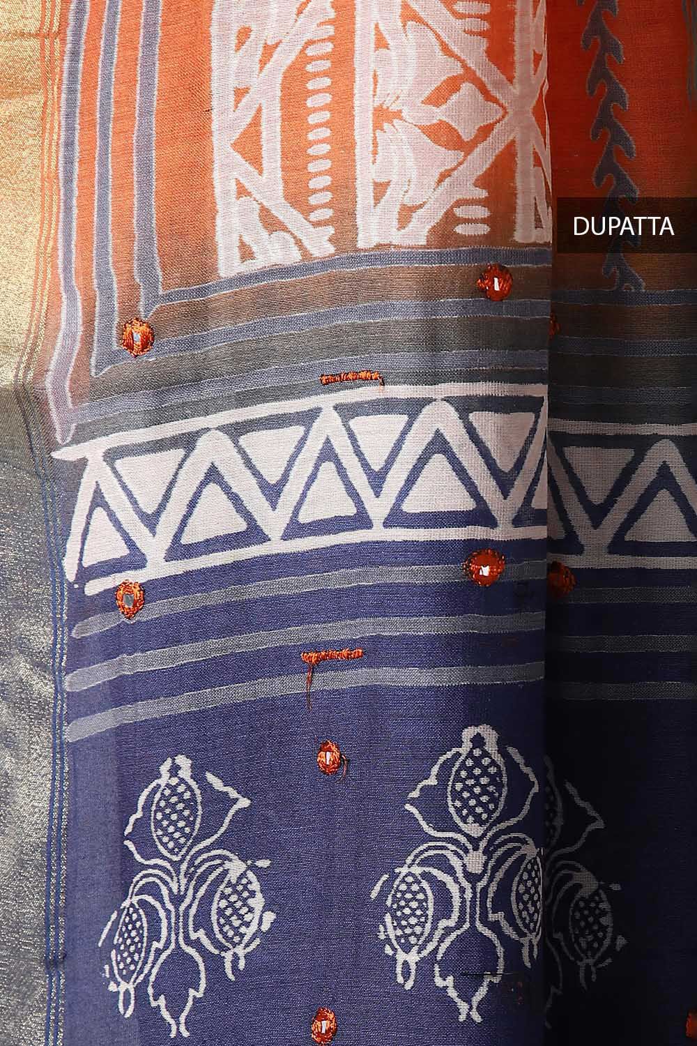 Blue Embroidered Silk Cotton Suit image number null