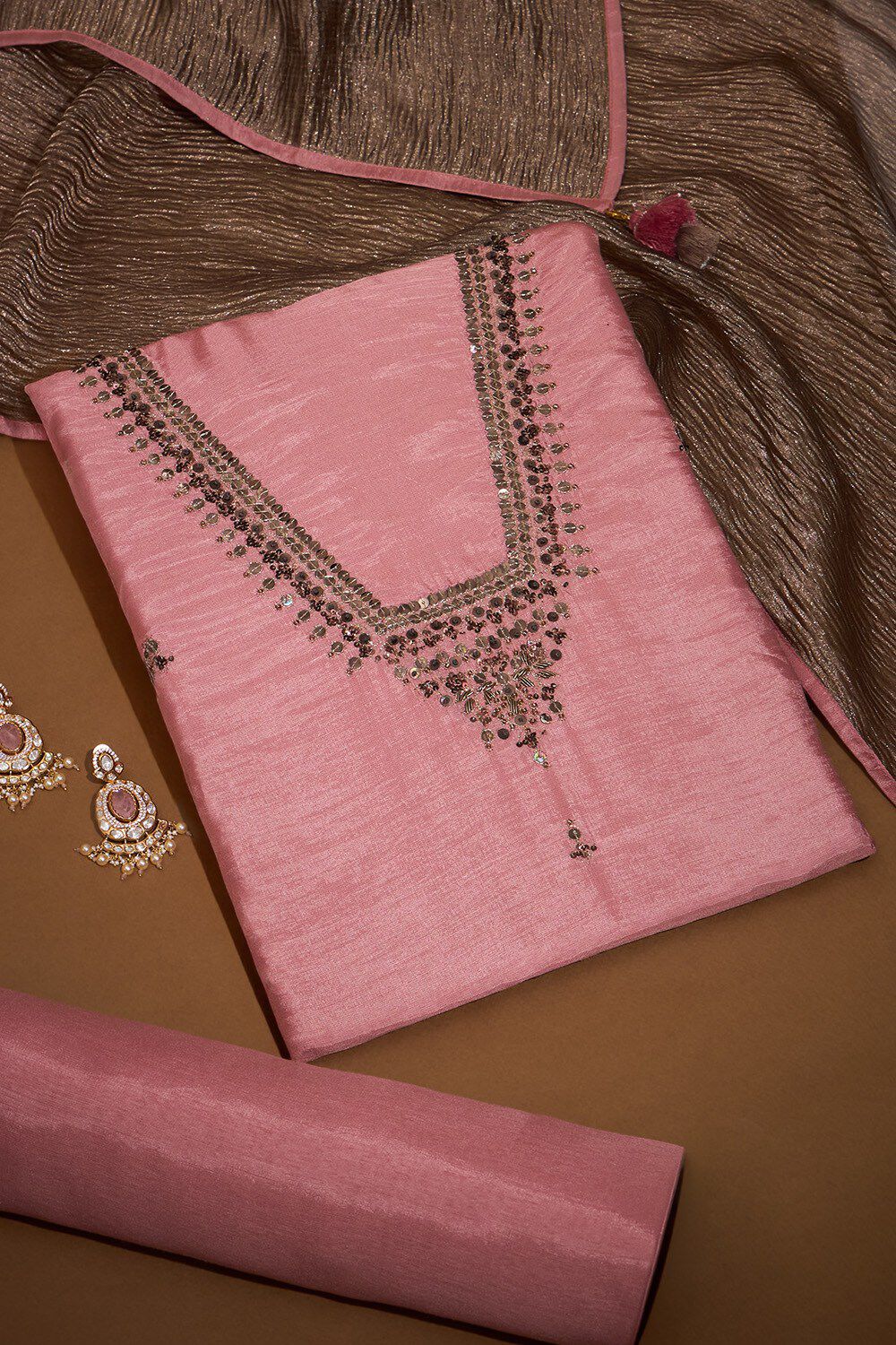 Pink Embroidered Viscose Unstitched Suit Set image number null