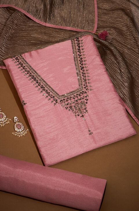 Pink Embroidered Viscose Unstitched Suit Set