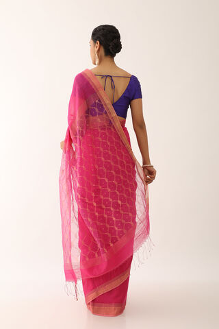 Pink Woven Pure Silk Cotton Bengali Saree thumbnail image number null