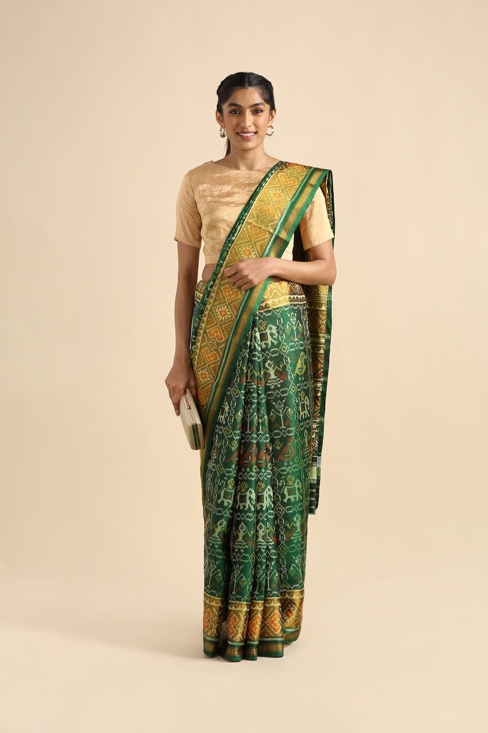 Dark Green Pure Silk Rajkot Patola Ikat Saree image number null