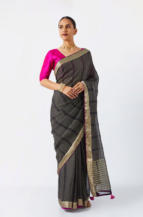 Black Pure Georgette Woven Saree