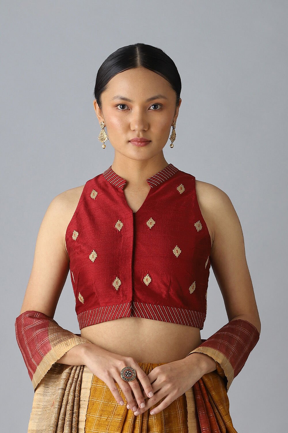 Dark Red Viscose Embroidered Blouse image number null