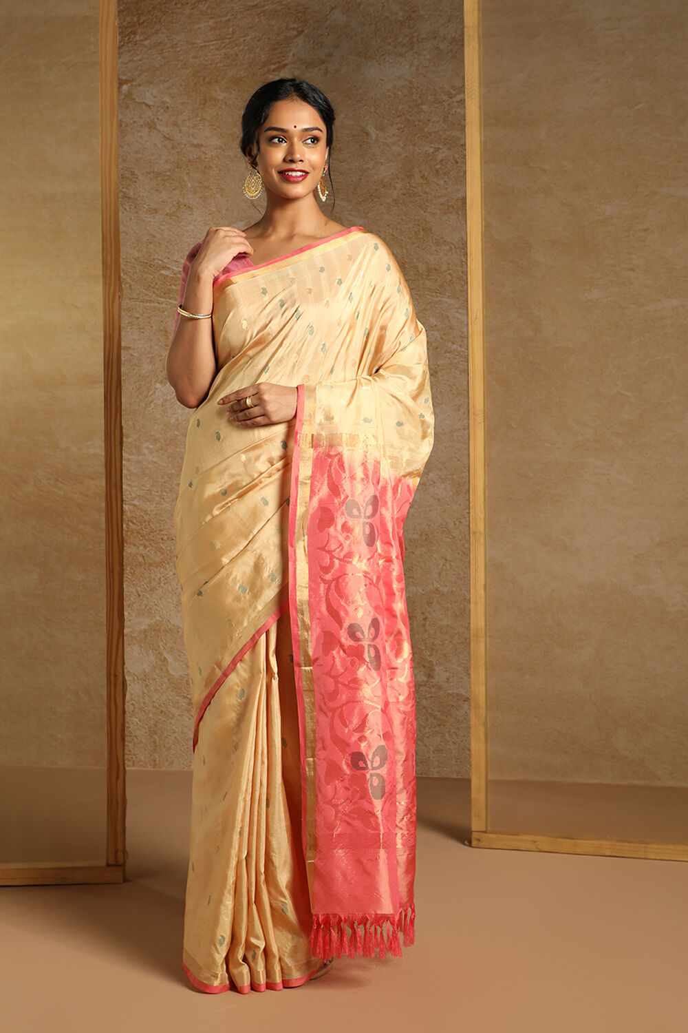 Beige Pure Silk Uppada Jamdani Saree image number null