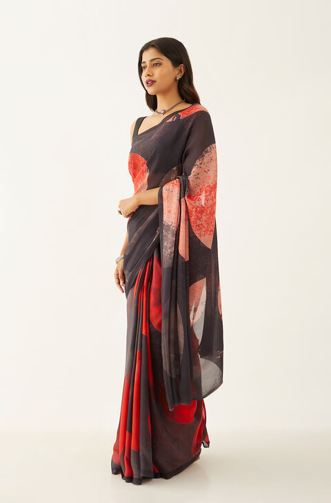 Red Viscose Crepe Printed Saree