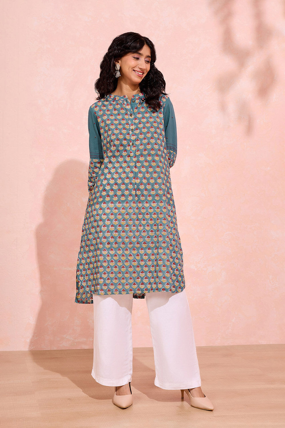 Blue Pure Cotton Printed Sanganeri Kurta image number null