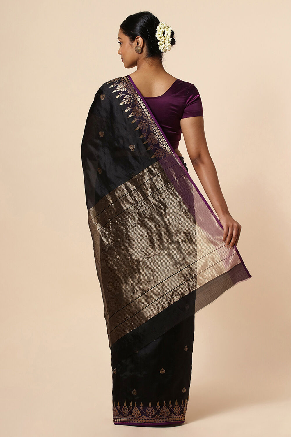 Black Pure Silk Chanderi Saree image number null