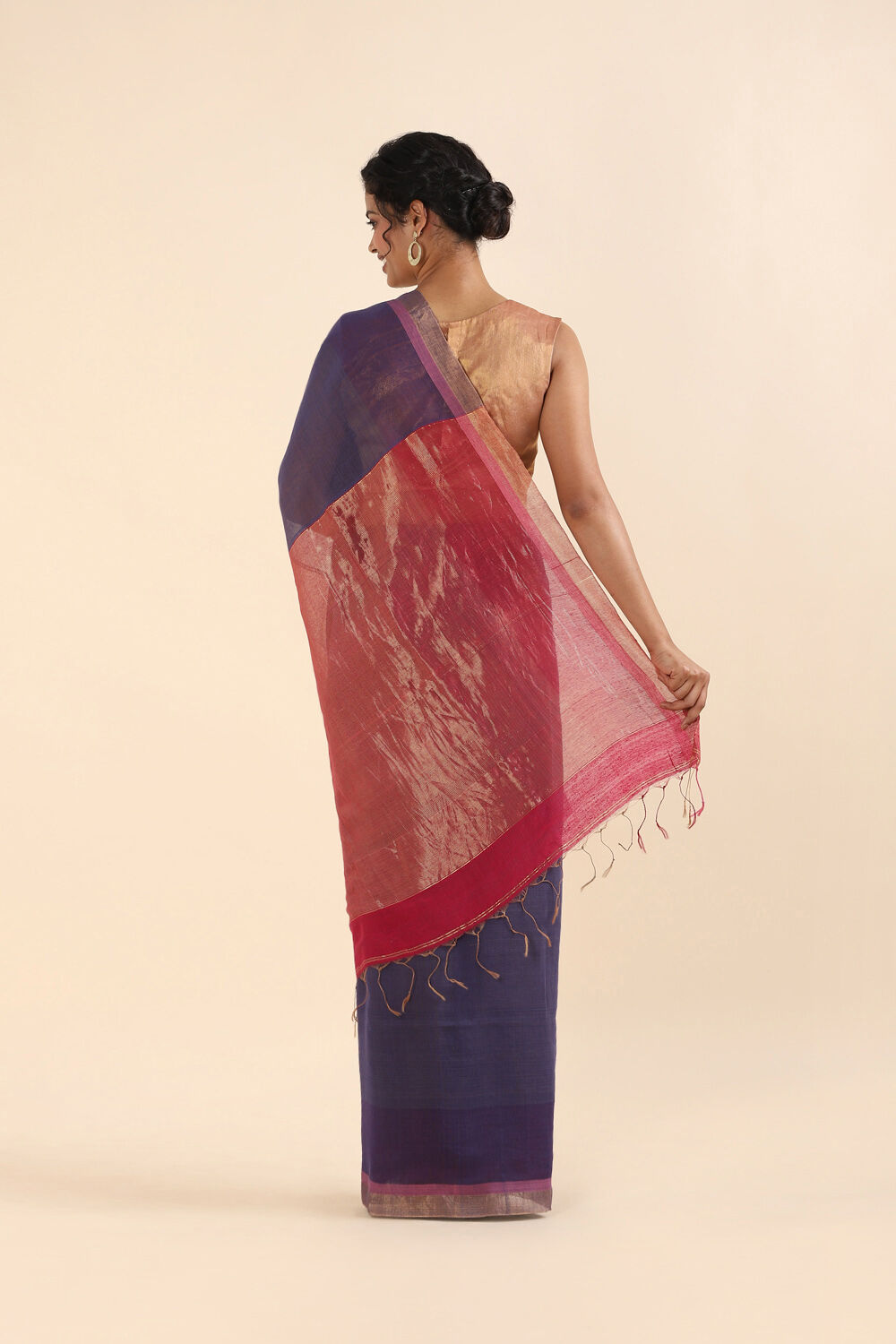 Blue Pure Silk Linen Bengal Saree image number null
