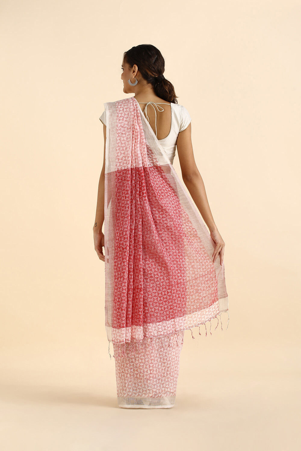 Light Pure Pink Linen Printed Saree image number null