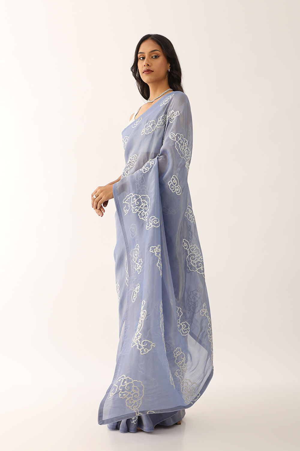 Blue Woven Viscose Tissue Saree image number null