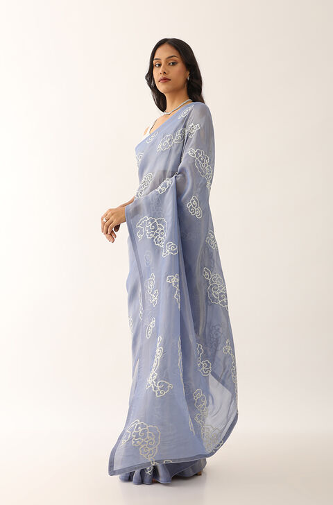 Blue Woven Viscose Tissue Saree