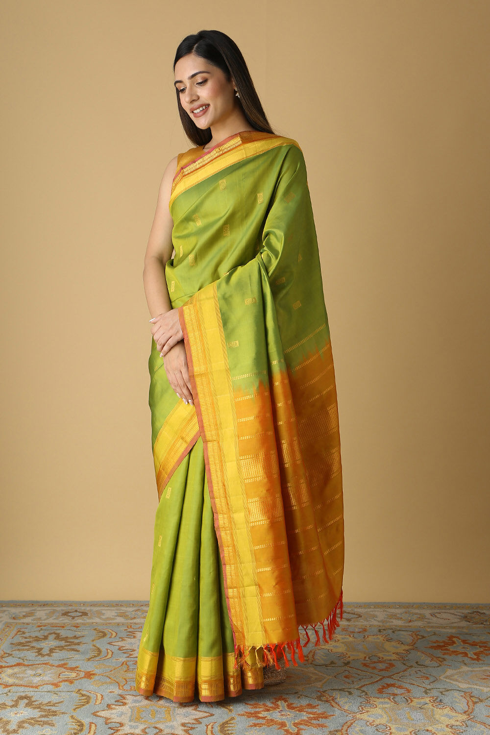 Green Pure Silk Kanjivaram inspired Saree image number null