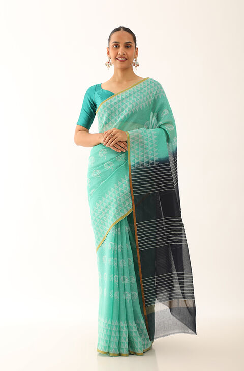 Blue Craft Pure Silk Kota Block Print Saree