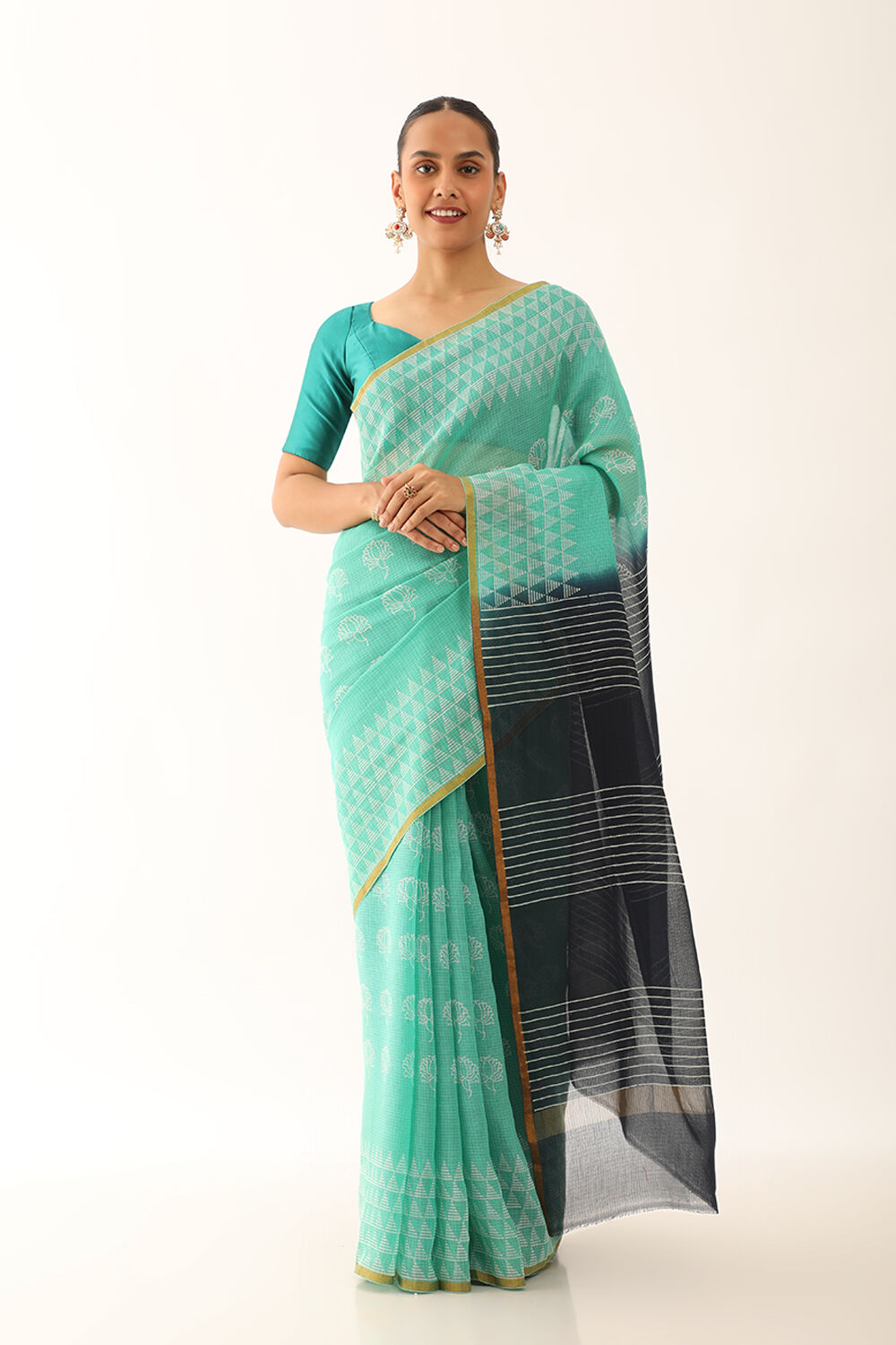 Blue Craft Pure Silk Kota Block Print Saree image number null