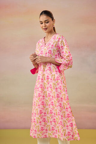 Light Pink Screen Printed  Pure Cotton Kurta thumbnail image number null