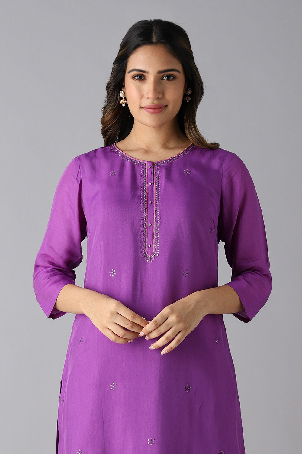 Violet Viscose Embroidered Kurta image number null