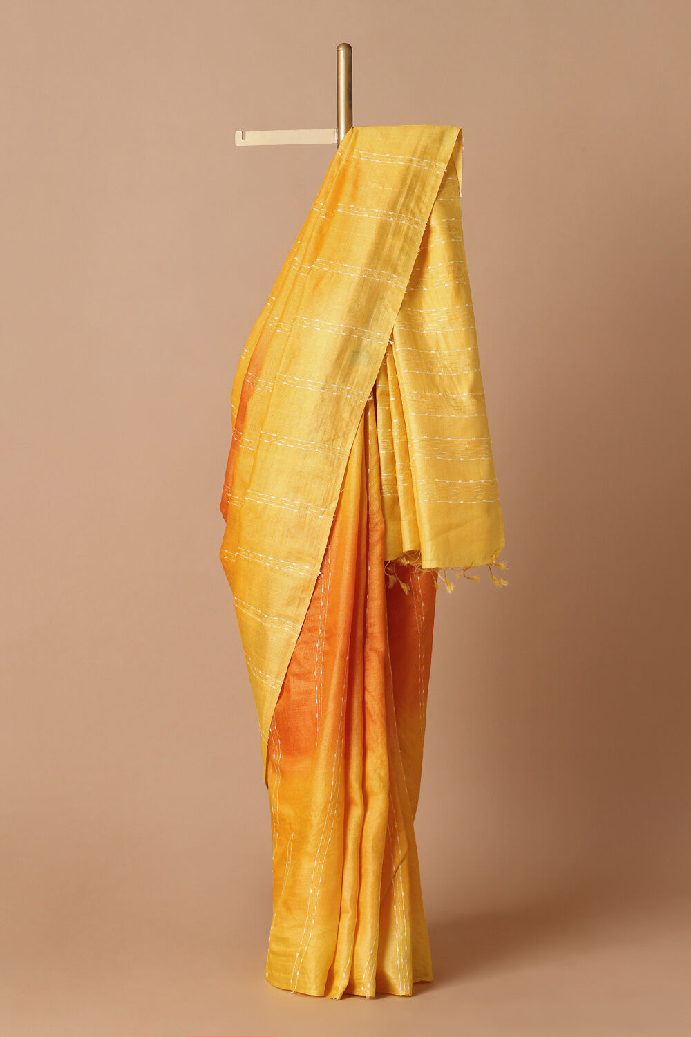 Yellow Pure Tussar Silk Tie and Dye Saree image number null