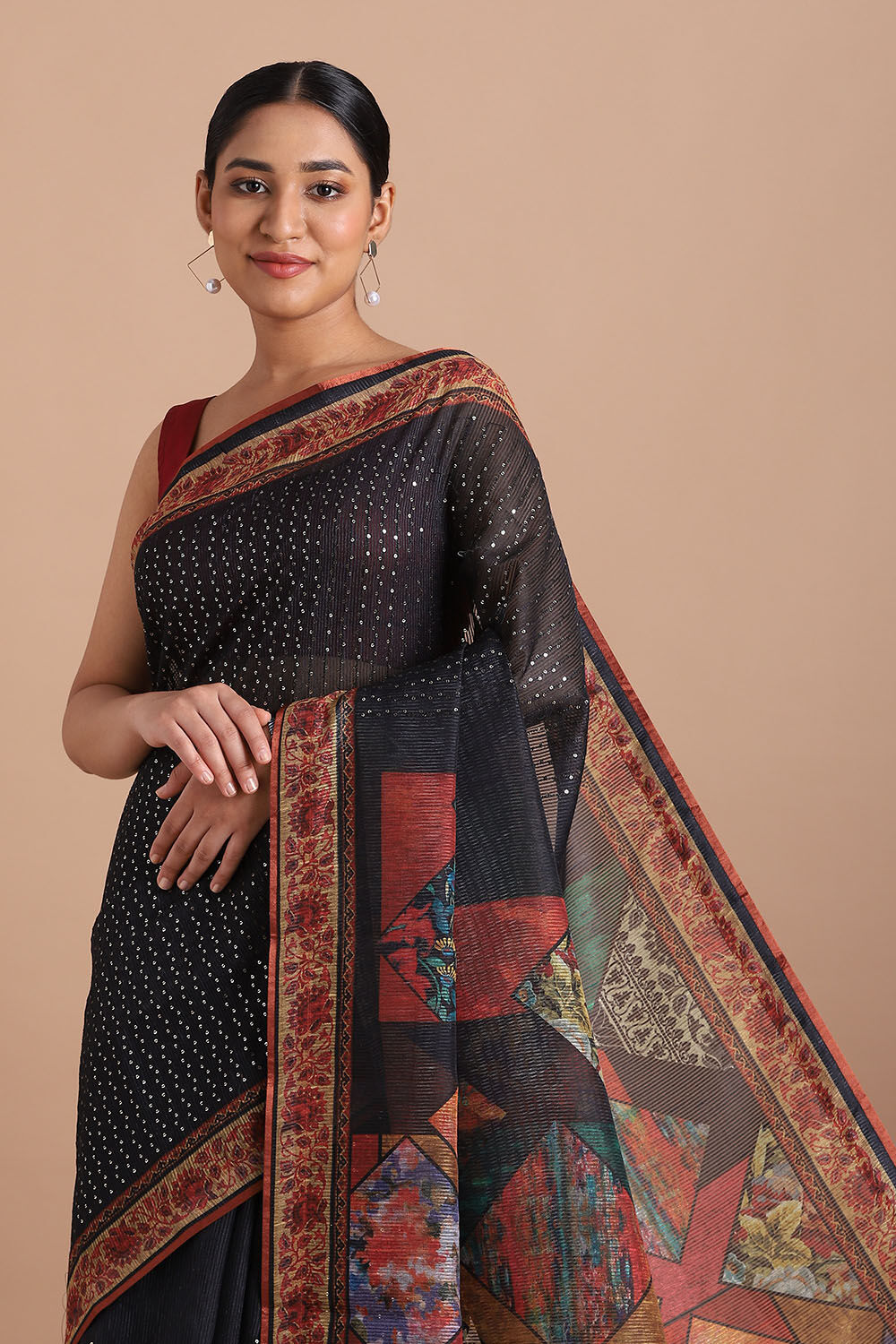 Black Pure Embroidered Saree image number null
