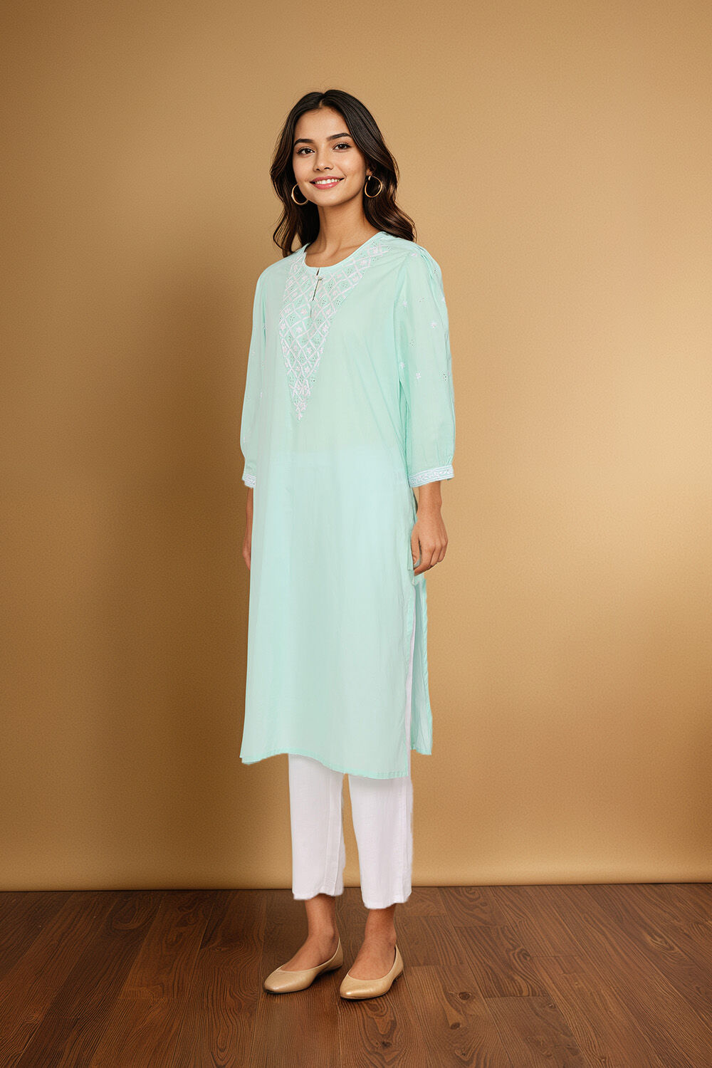 Light Blue Pure Cotton Chikankari Kurta image number null