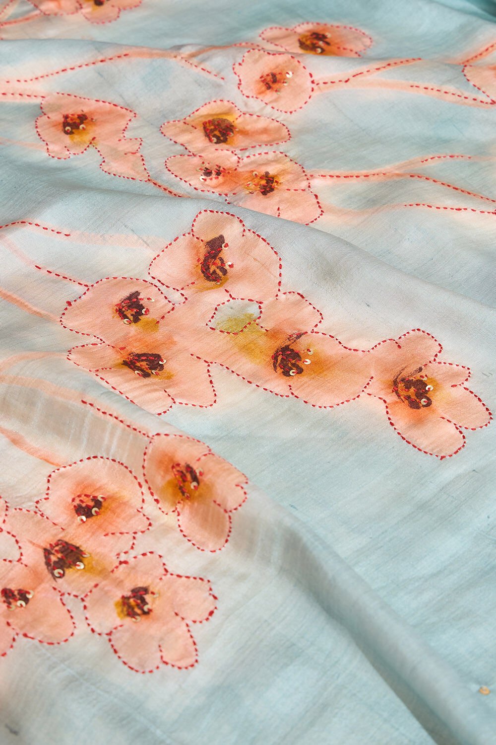 Light Blue Bengal Pure Silk Hand Painted Saree image number null