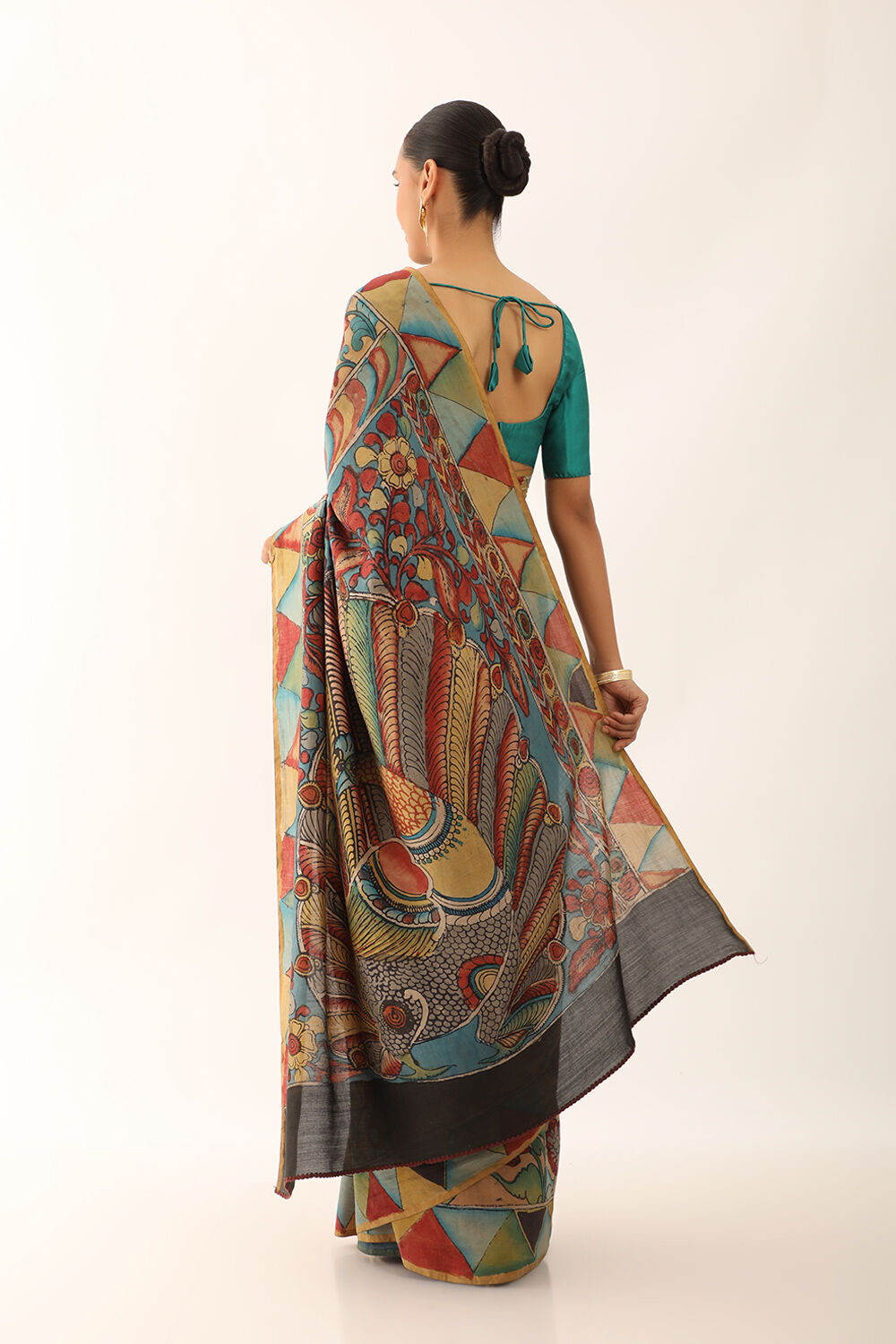 Yellow Srikalahasti Pure Silk Kalamkari Saree image number null
