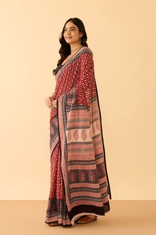 Red Bagh Block Printed Pure Cotton Saree thumbnail image number null