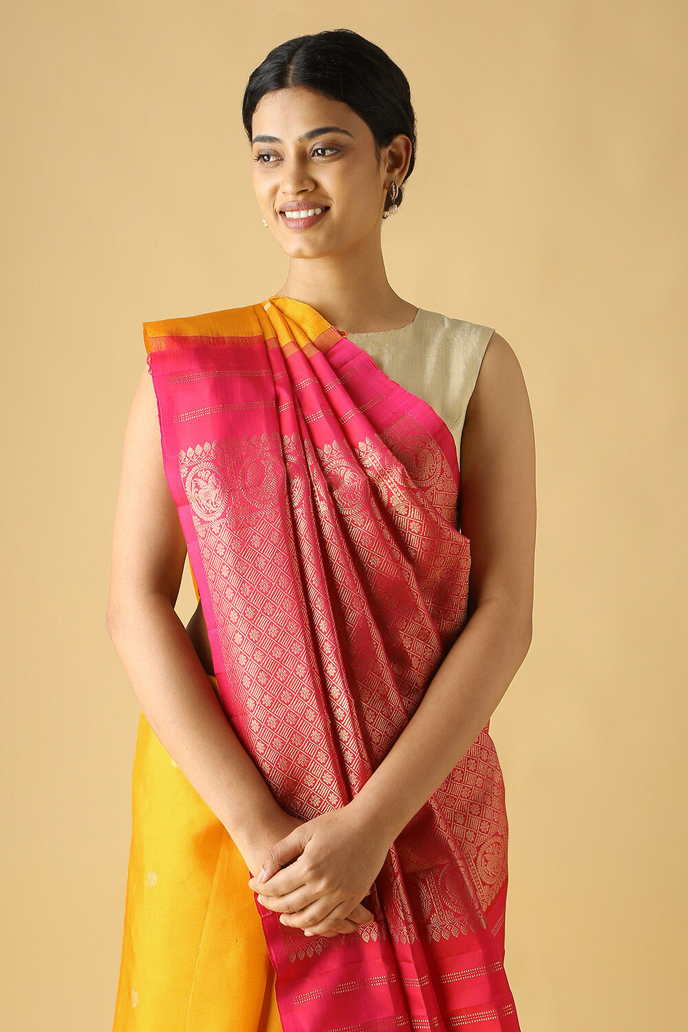 Yellow Pure Silk Kanjivaram Saree image number null