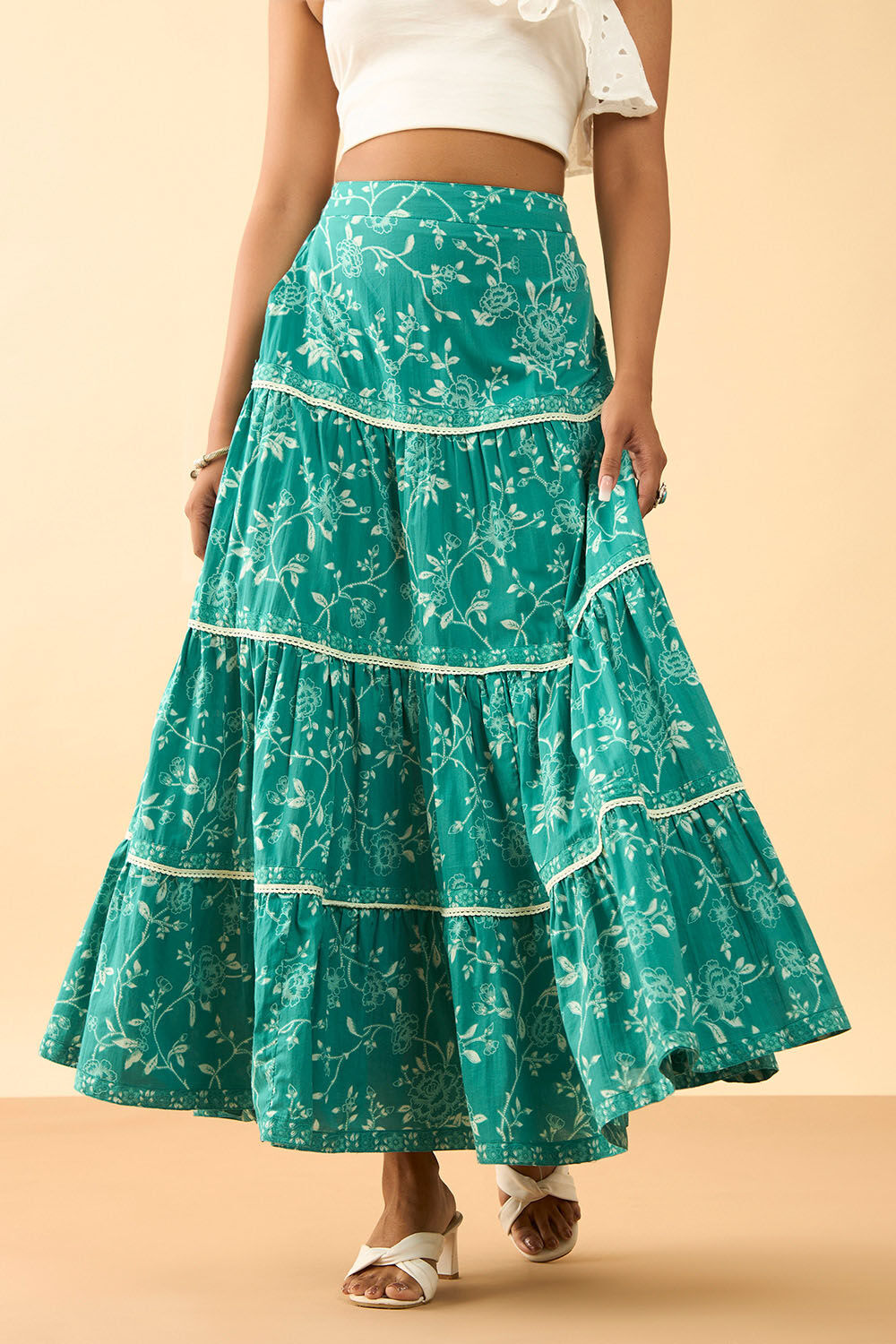 Green Rajasthan Screen Printed Pure Cotton Ethnic Skirt Taneira Online Store