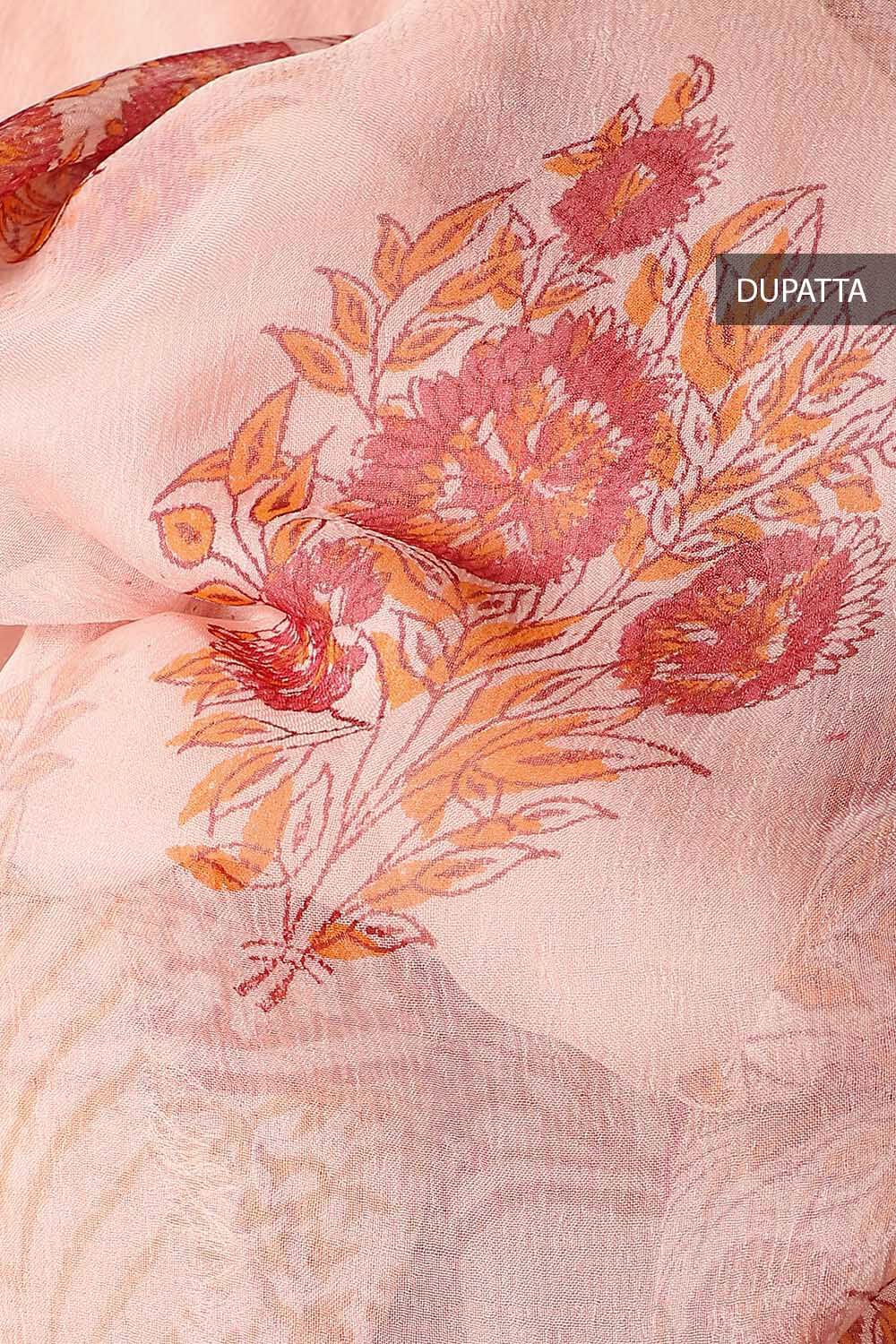 Light Pink Cotton Sanganeri Printed Unstitched Suit Set image number null
