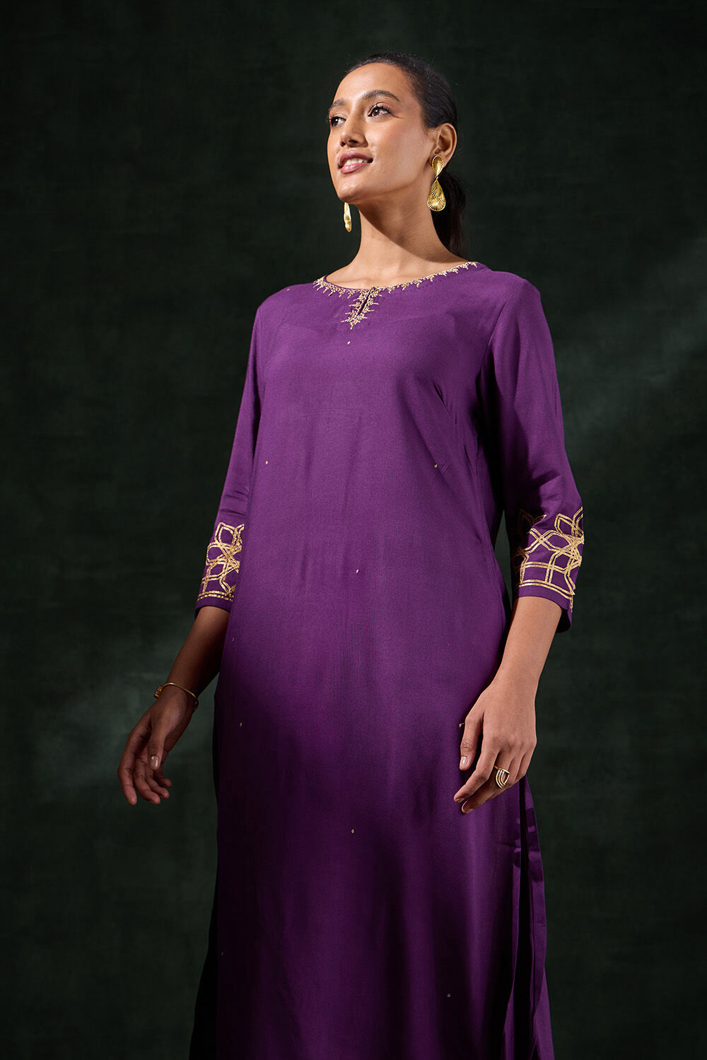 Dark Violet Viscose Embroidered Kurta image number null