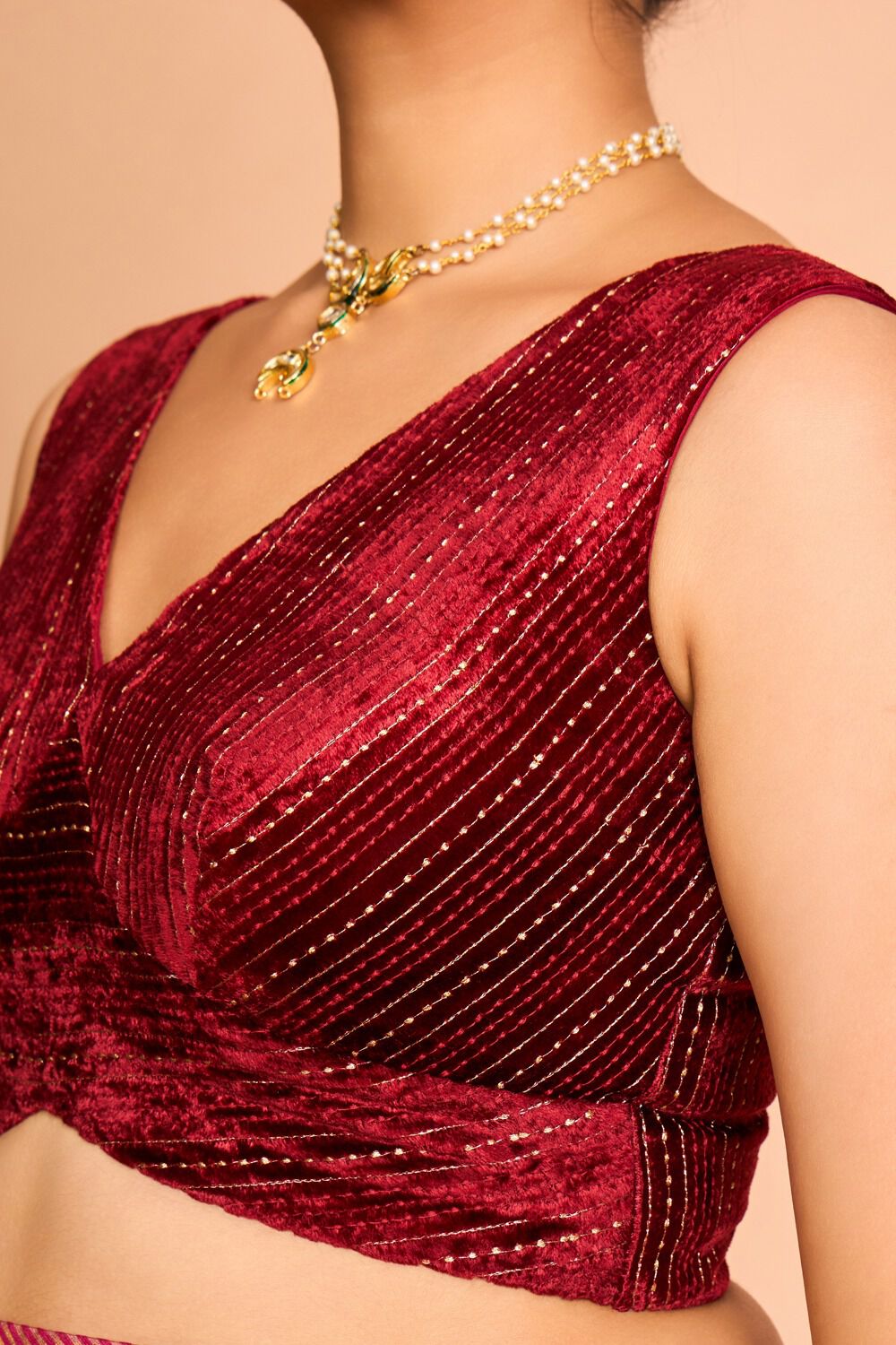 Dark Red Viscose Embroidered Blouse image number null