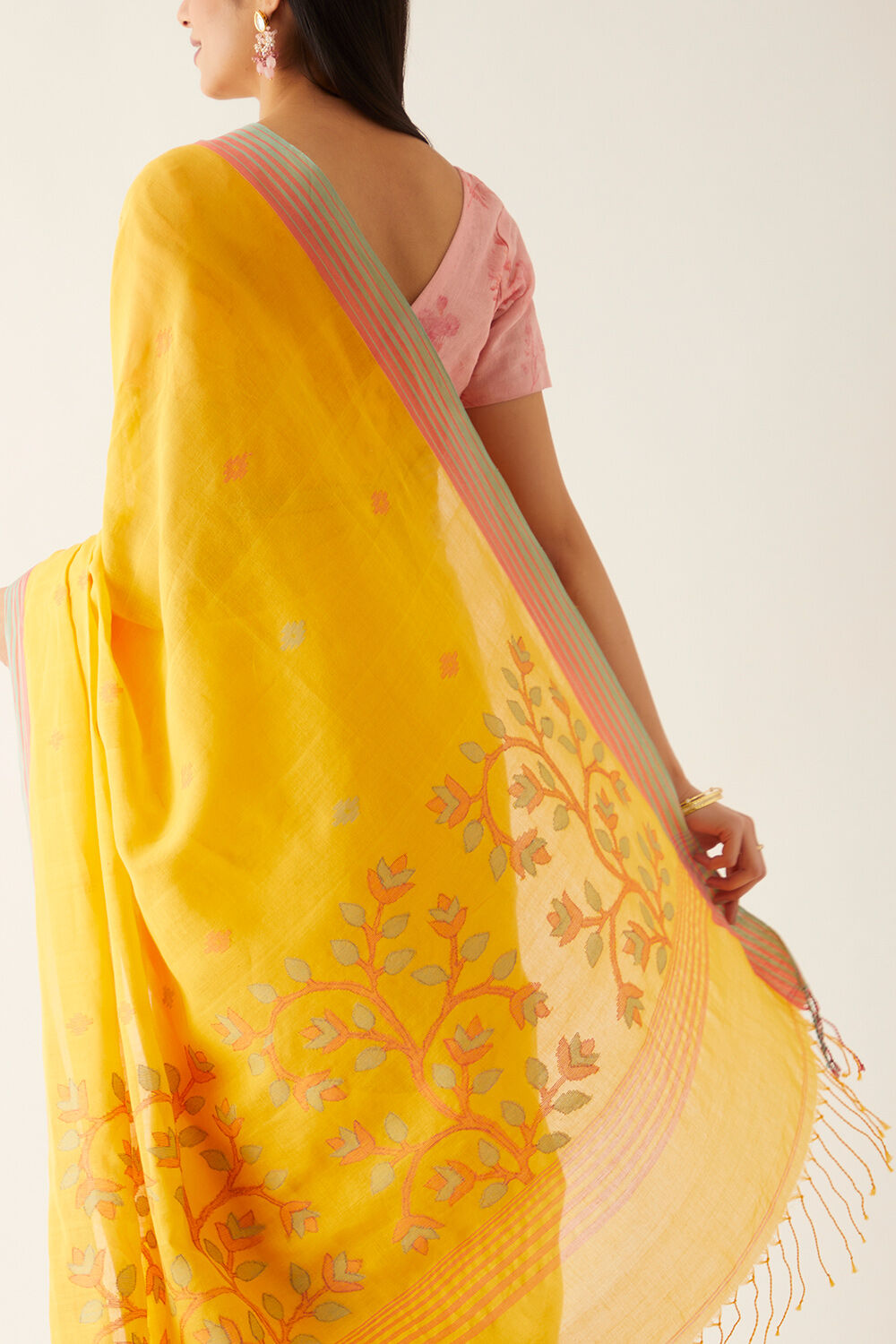 Yellow Pure Cotton Bengal Saree image number null