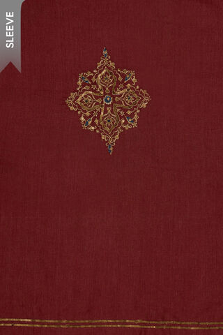 Dark Red Pure Tussar Viscose Ajarakh Unstitched Suit Set thumbnail image number null