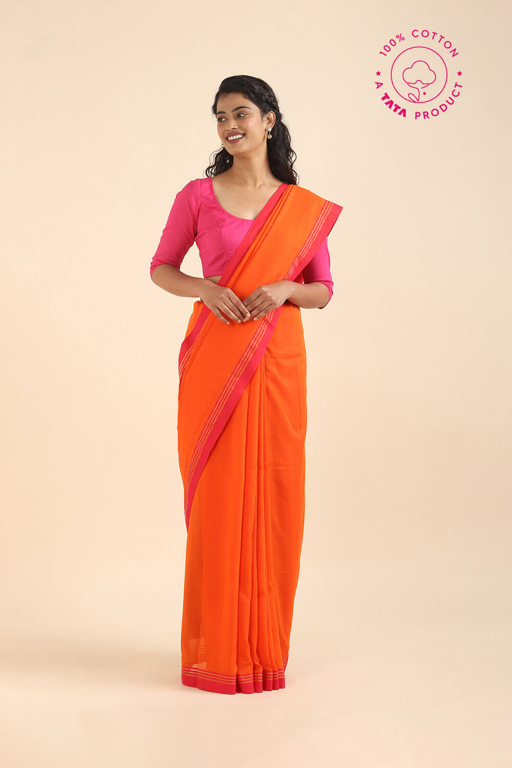 Orange Pure Cotton Bengal Saree image number null