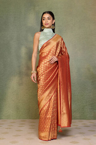 Dark Orange Woven Pure Viscose Saree thumbnail image number null
