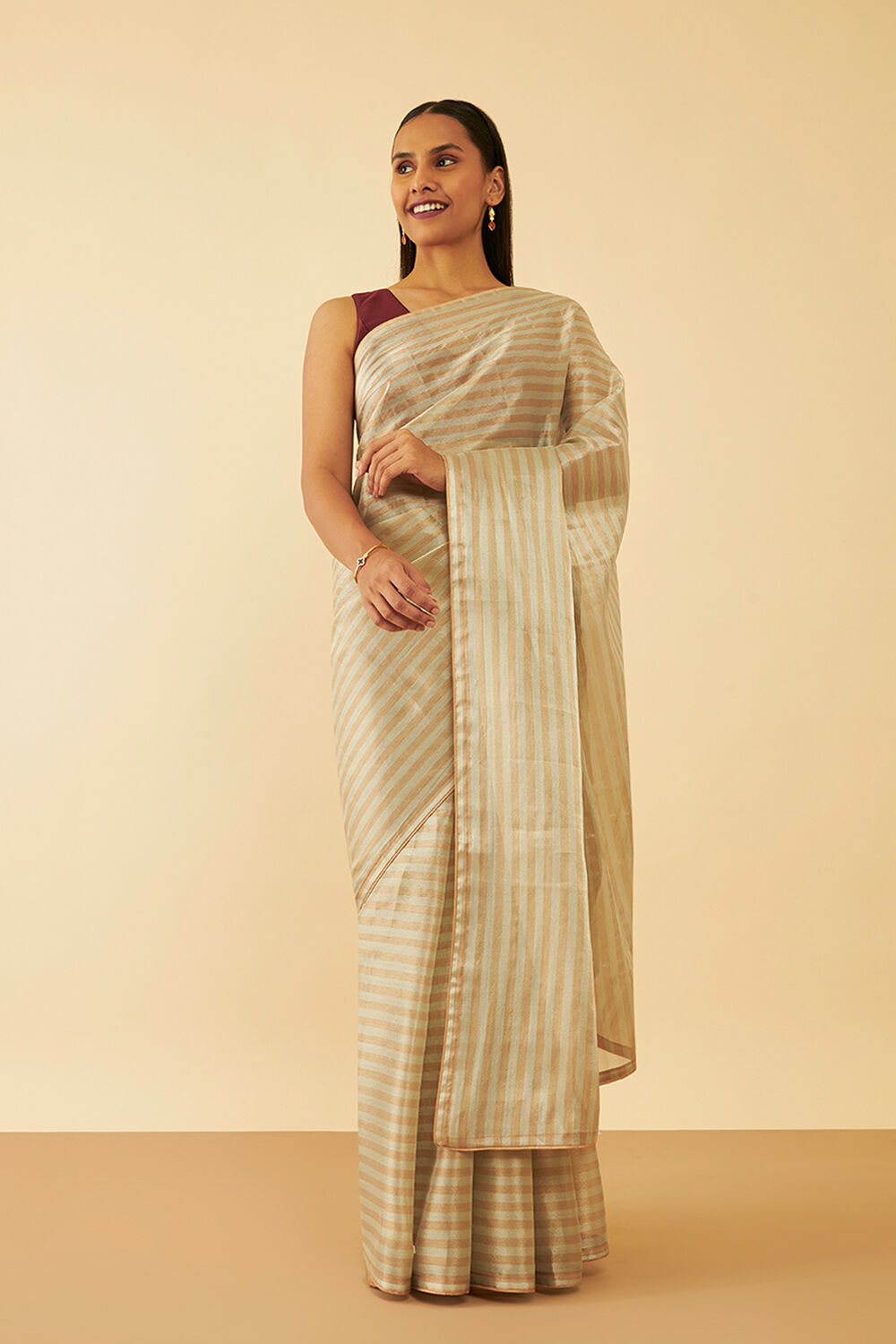 Beige Woven Tissue Viscose Saree image number null